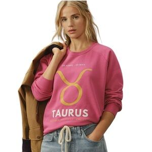 NWT Anthropologie Zodiac Sweatshirt by Cathrine O’Sullivan Pink Taurus XXS
